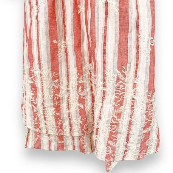 Misa Los Angeles Embroidered Mini Off Shoulder Dress Coral Red White Striped S - Picture 3 of 9